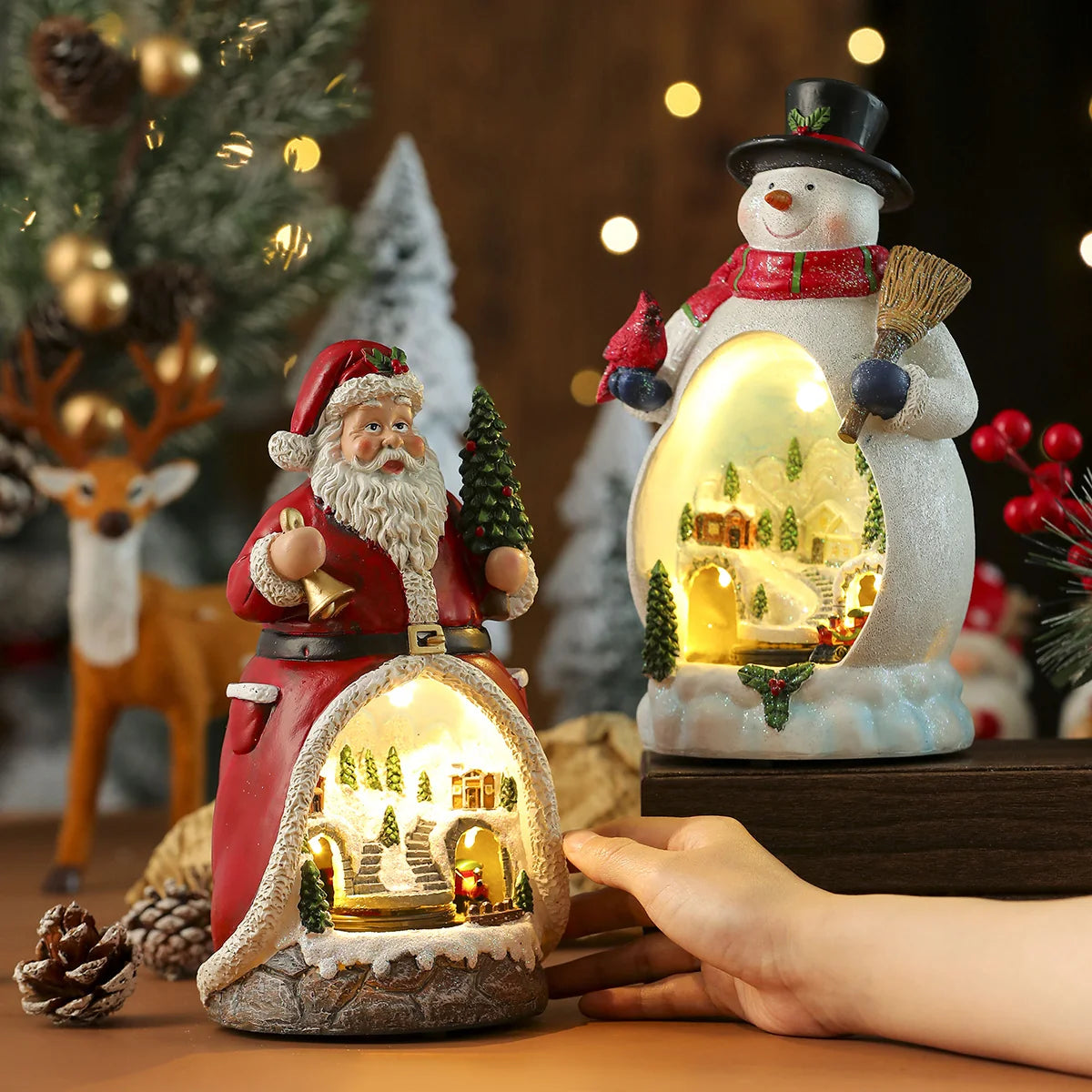 Snowman Figurine Built-In LED Warm Glow