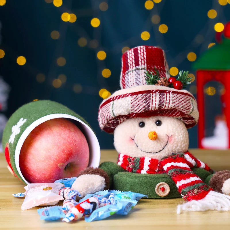 Snowman Figurine Fabric Heart Pattern & Striped Scarf