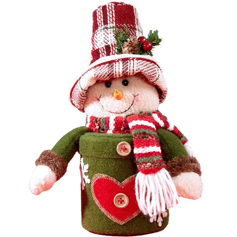 Snowman Figurine Fabric Heart Pattern & Striped Scarf