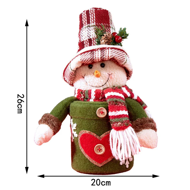 Snowman Figurine Fabric Heart Pattern & Striped Scarf