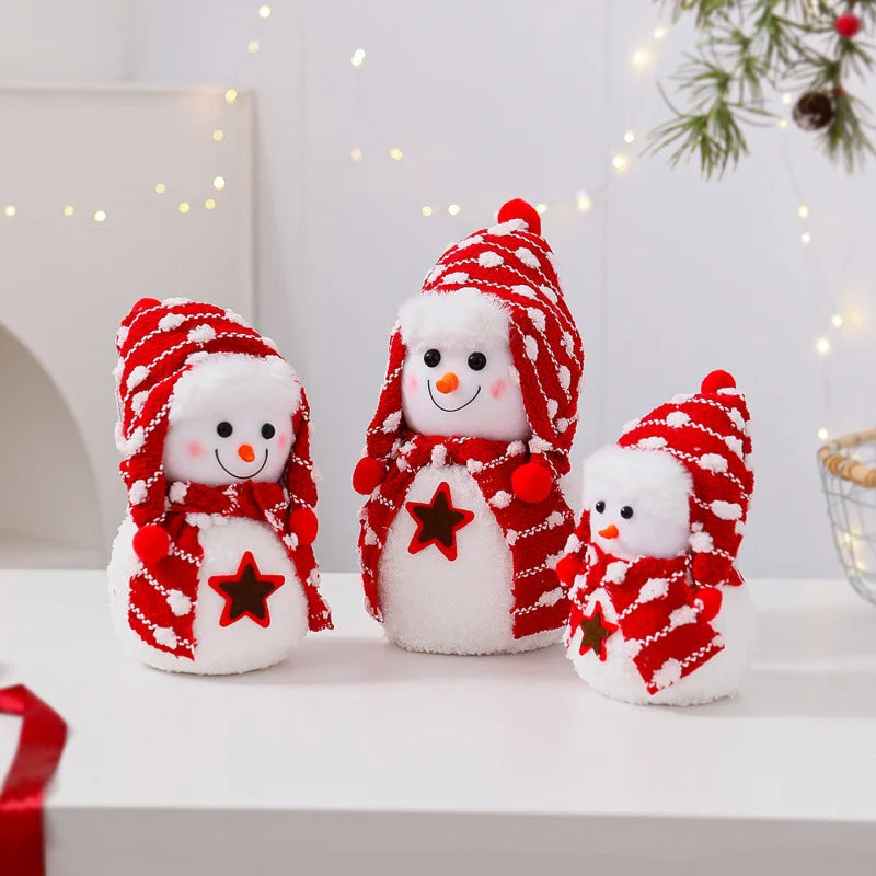 Snowman Figurine Soft Fabric Hat & Scarf Multiple Sizes