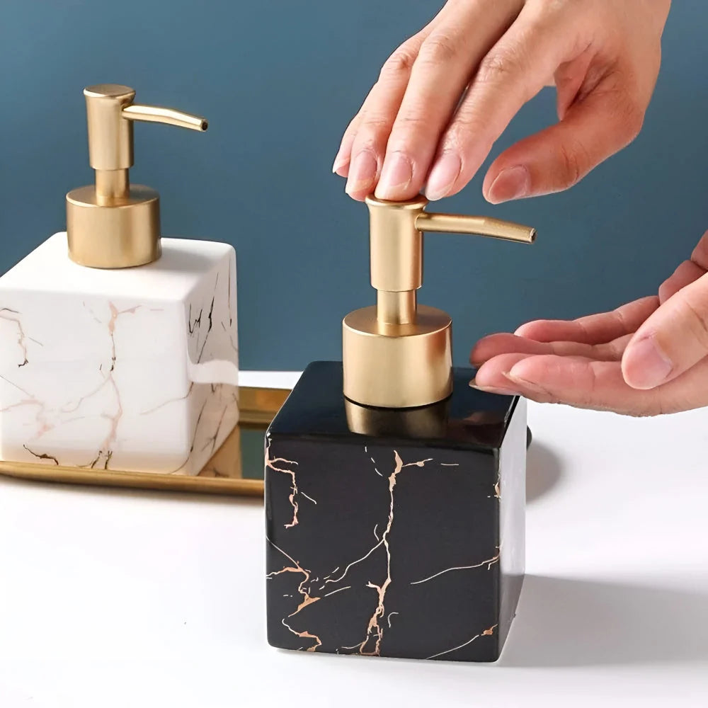 Soap Dispenser Ceramic Marble Finish Gold Pump
