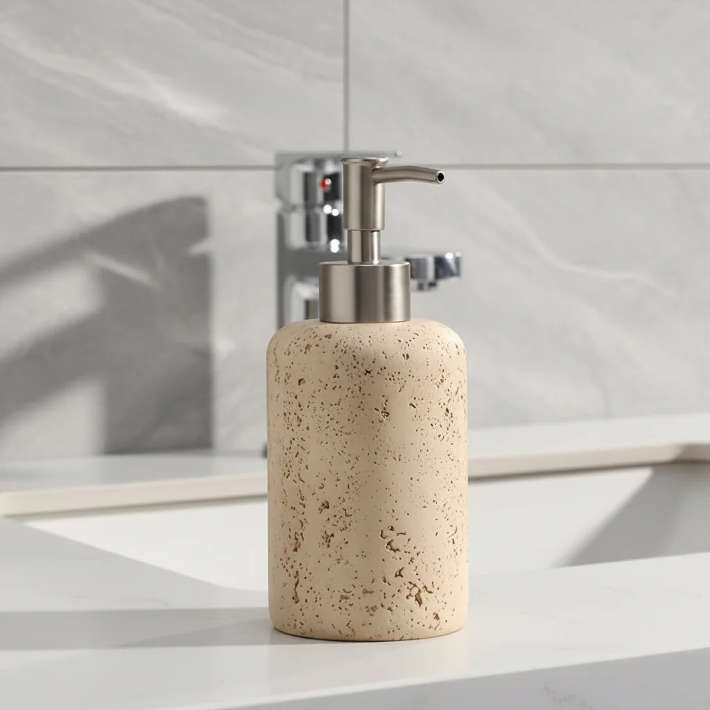 Soap Dispenser Marble Effect Resin Stainless Steel Pump