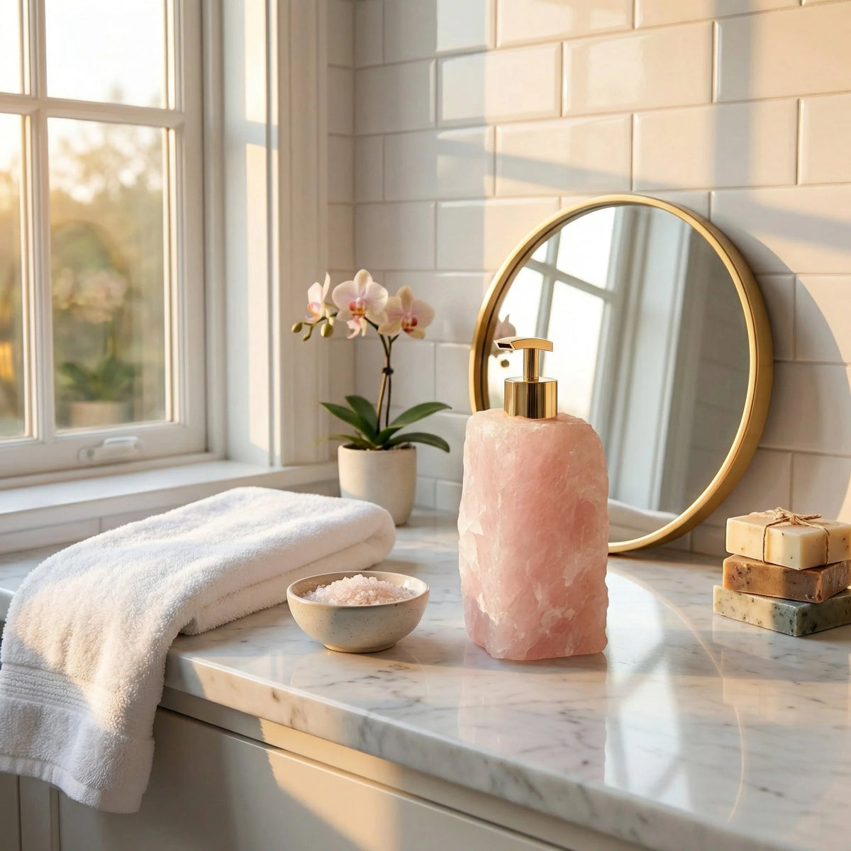 Soap Dispenser Natural Stone Handcrafted Ergonomic Pump