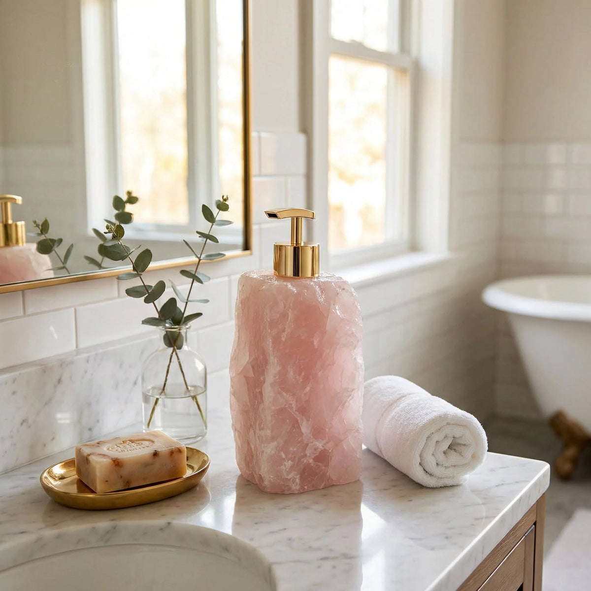 Soap Dispenser Natural Stone Handcrafted Ergonomic Pump