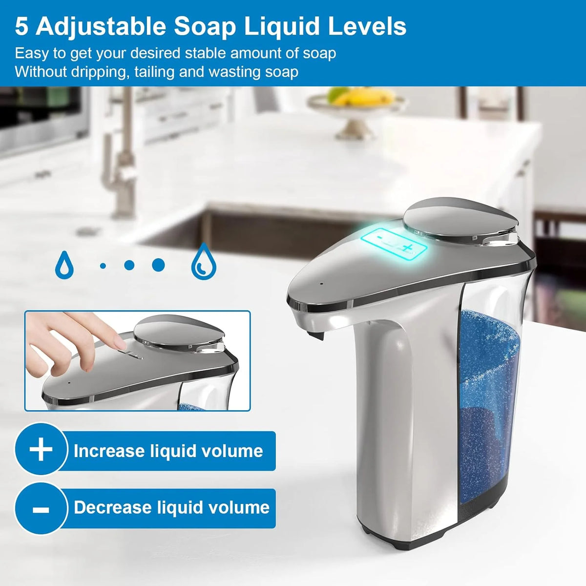 Soap Dispenser Touchless Infrared Adjustable Pump Brushed Aluminum