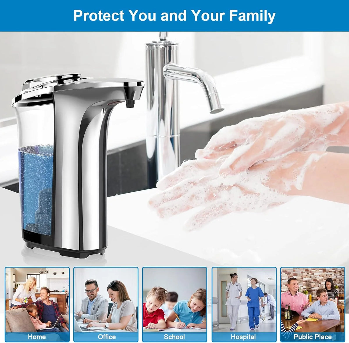 Soap Dispenser Touchless Infrared Adjustable Pump Brushed Aluminum