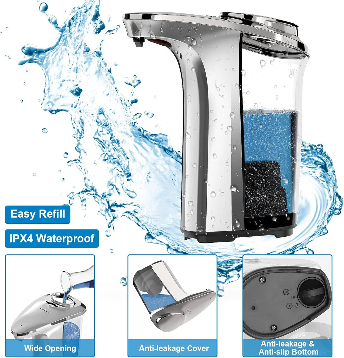 Soap Dispenser Touchless Infrared Adjustable Pump Brushed Aluminum