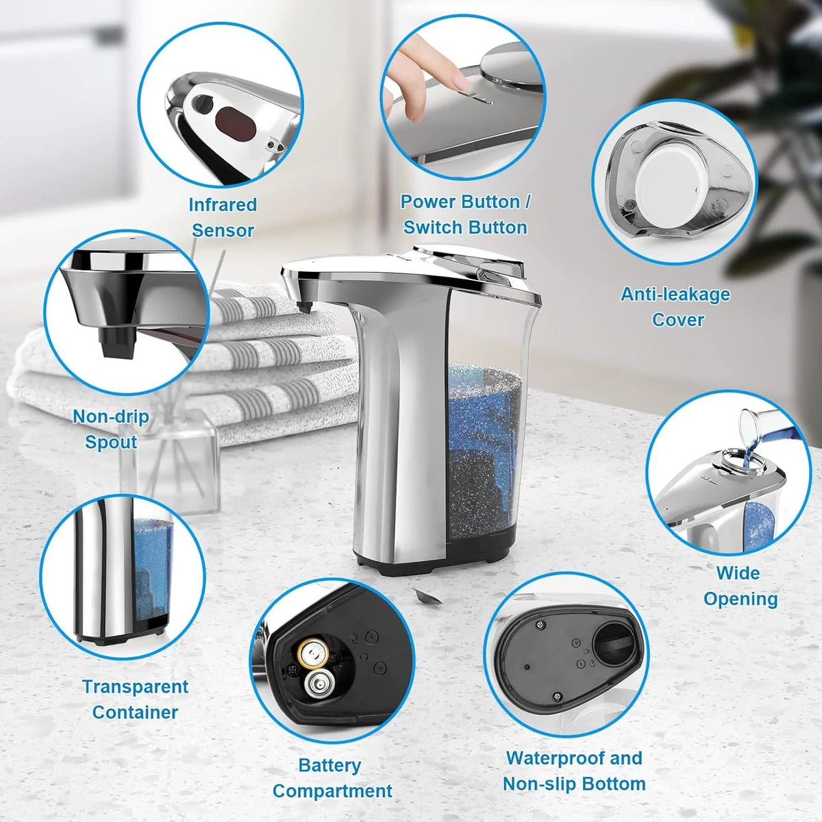 Soap Dispenser Touchless Infrared Adjustable Pump Brushed Aluminum