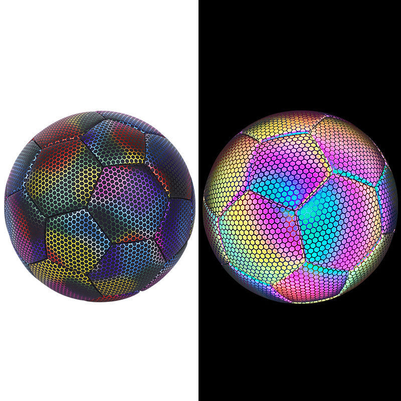 Soccer Ball Holographic Reflective PU Leather Machine-Stitched