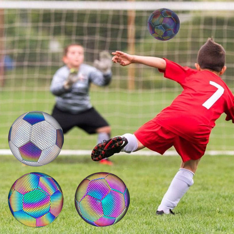 Soccer Ball Holographic Reflective PU Leather Machine-Stitched