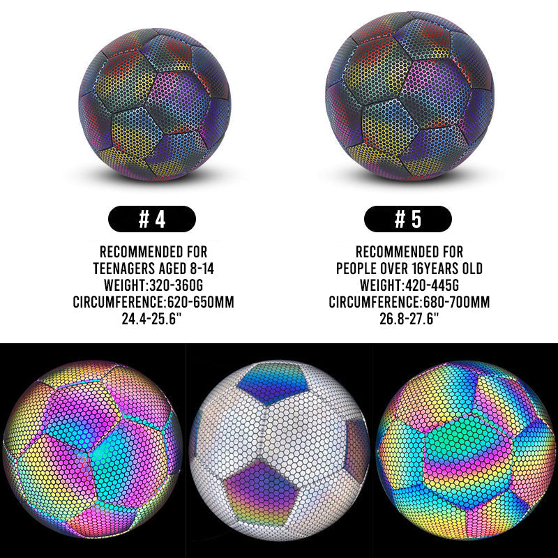Soccer Ball Holographic Reflective PU Leather Machine-Stitched