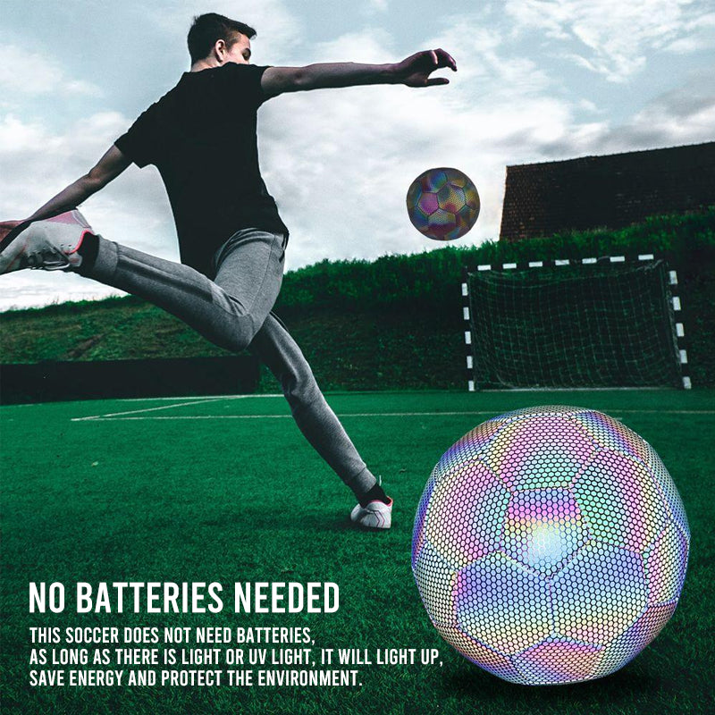 Soccer Ball Holographic Reflective PU Leather Machine-Stitched