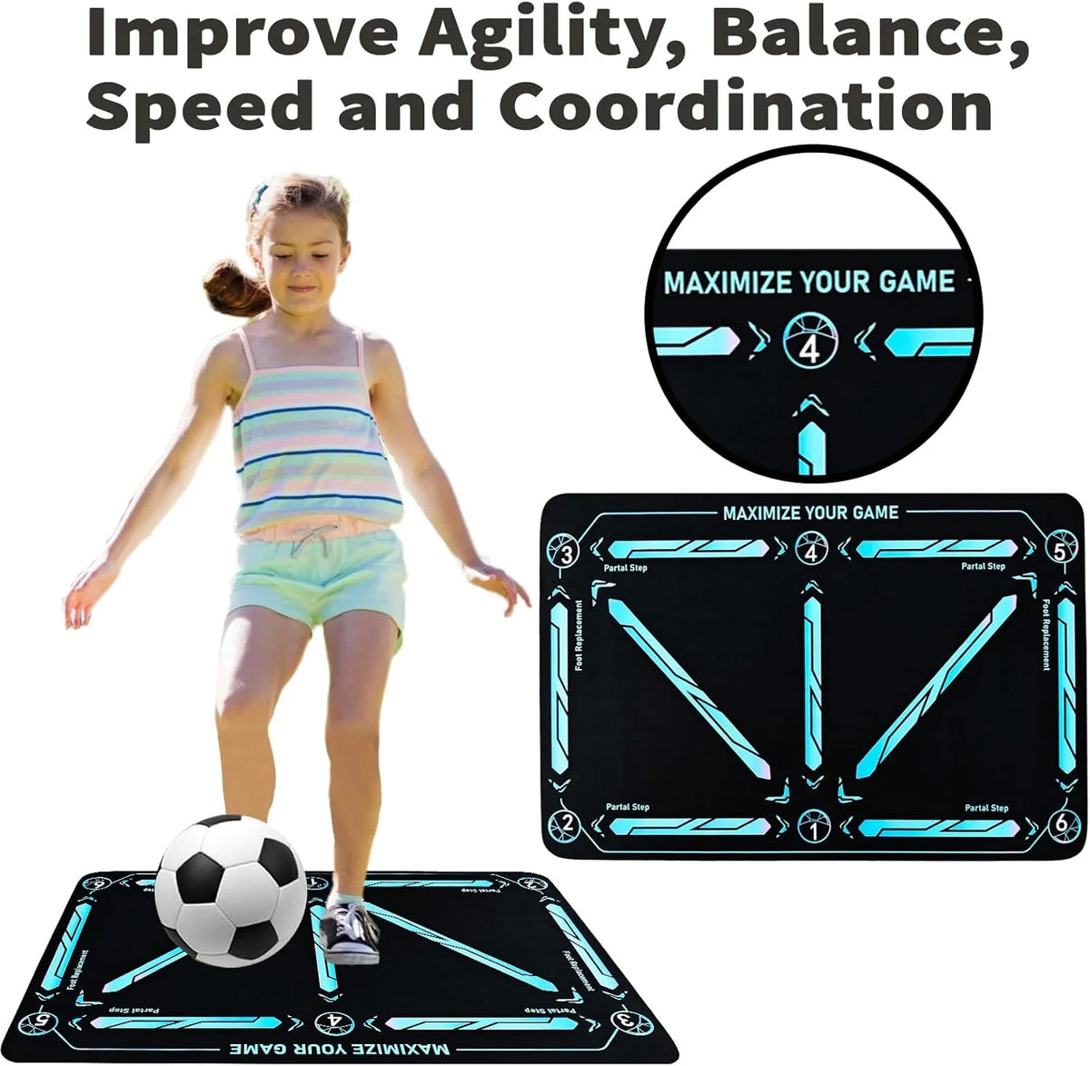 Soccer Training Mat Numbered Grid Non-Slip Elastic Ball Cord