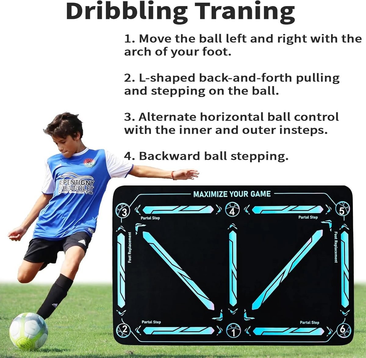 Soccer Training Mat Numbered Grid Non-Slip Elastic Ball Cord