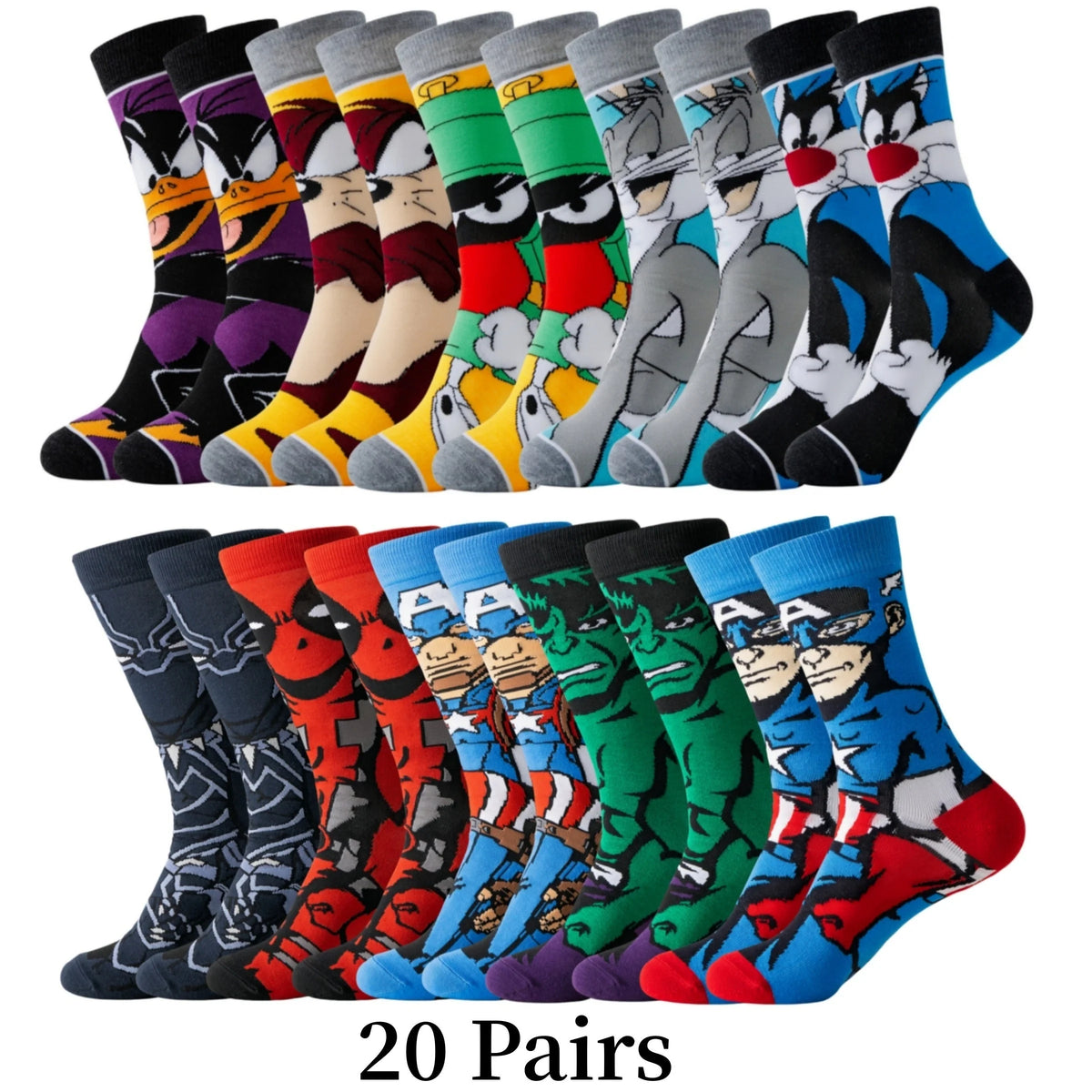 Socks Set 20 Pairs Breathable Cartoon Prints
