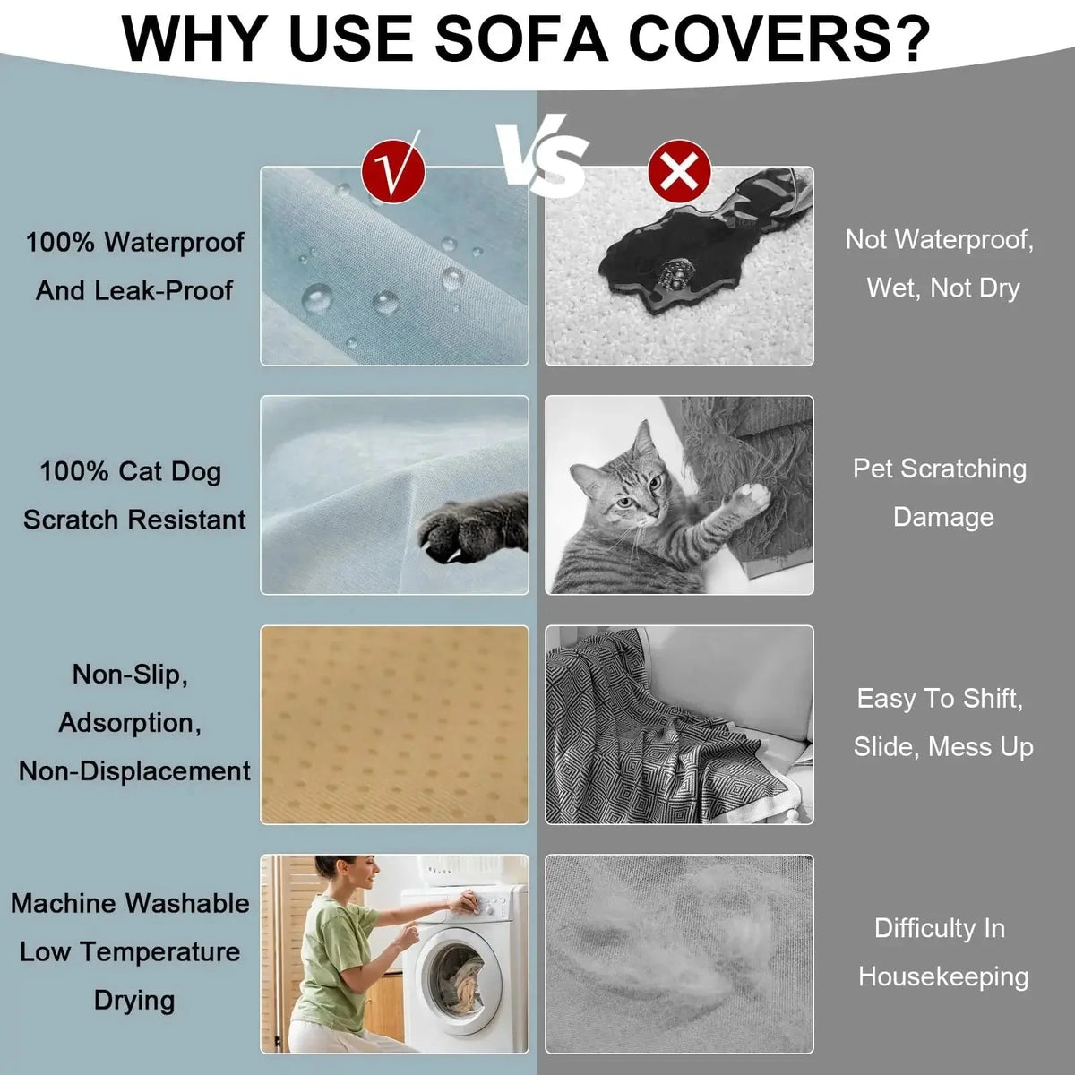 Sofa & Armchair Cover Water-Repellent Polyester Anti-Slip