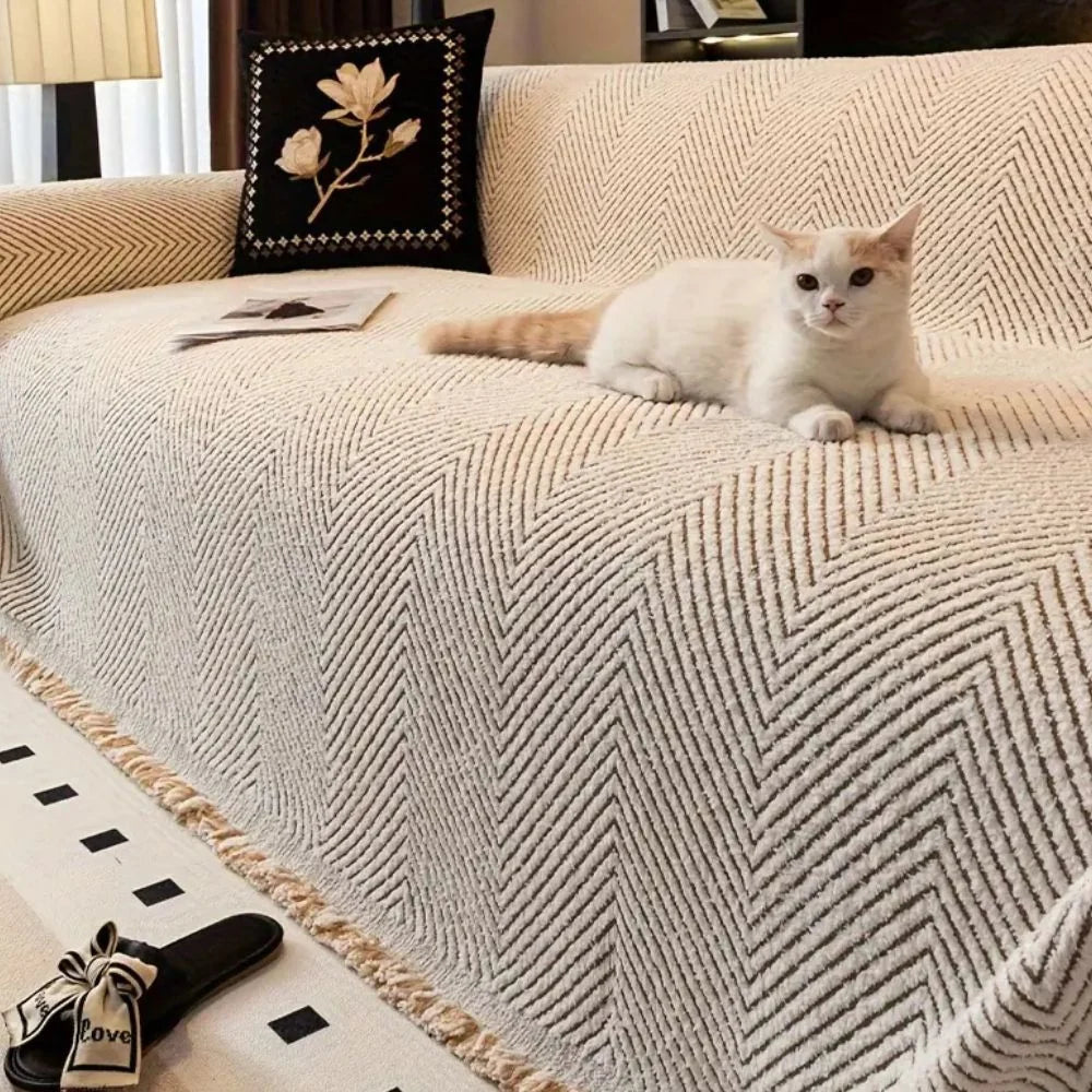Sofa & Armchair Cover Woven Herringbone Non-Slip & Stain-Resistant