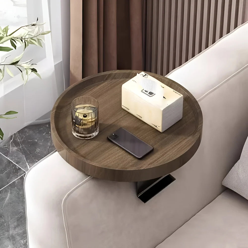 Sofa Armrest Table Clip-On Clamp Natural Wood