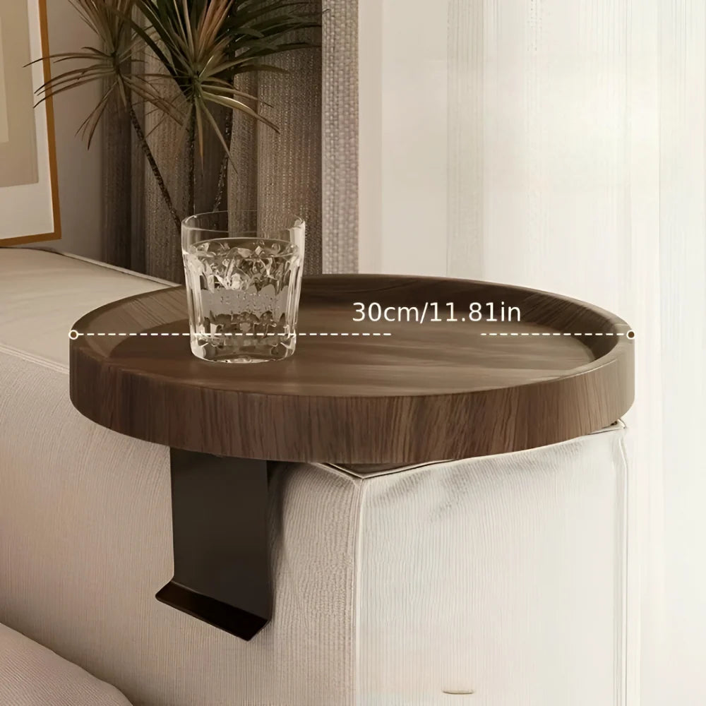 Sofa Armrest Table Clip-On Clamp Natural Wood