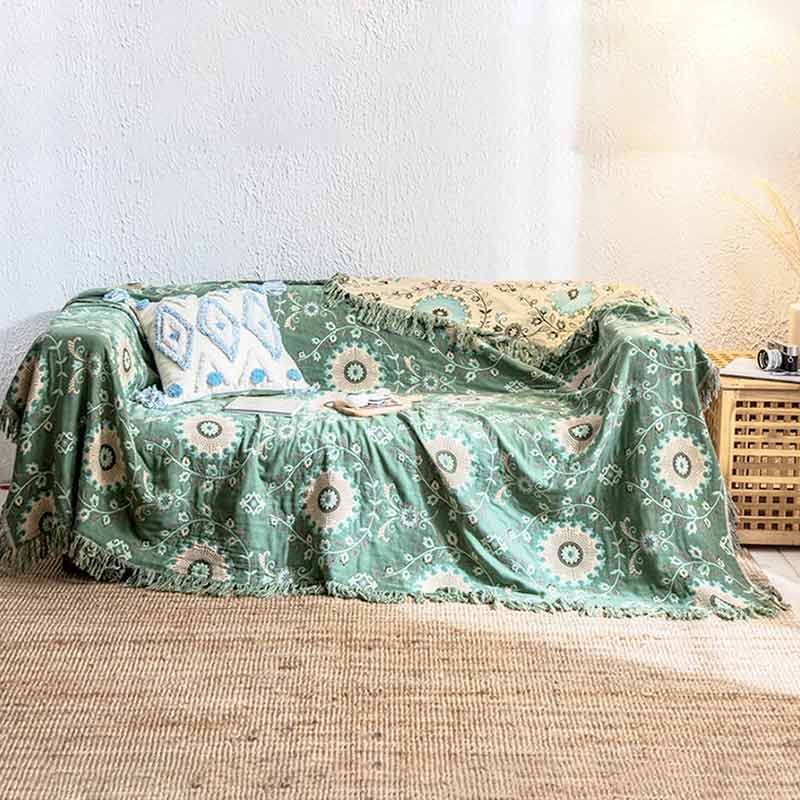 Sofa Cover Blanket Reversible 100% Cotton Machine Washable