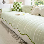 Sofa Cover Herringbone Scalloped Edge Microfiber Non-Slip