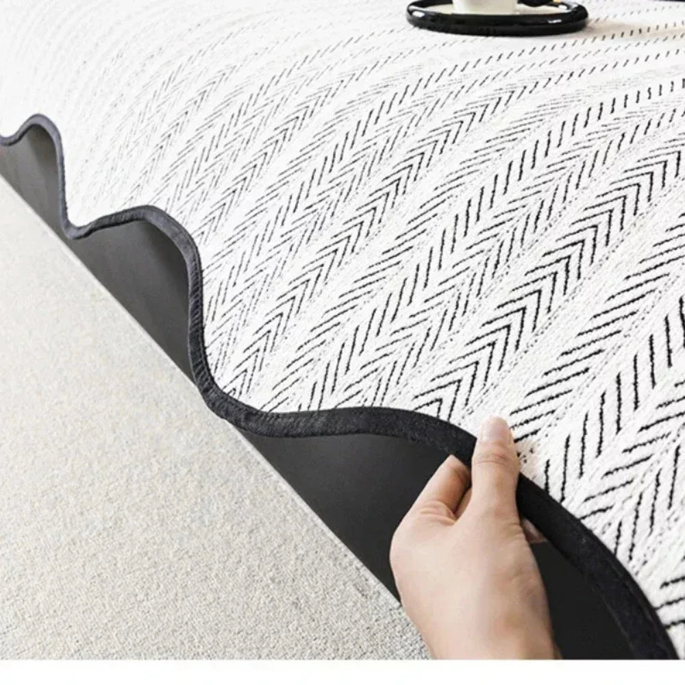 Sofa Cover Herringbone Scalloped Edge Microfiber Non-Slip
