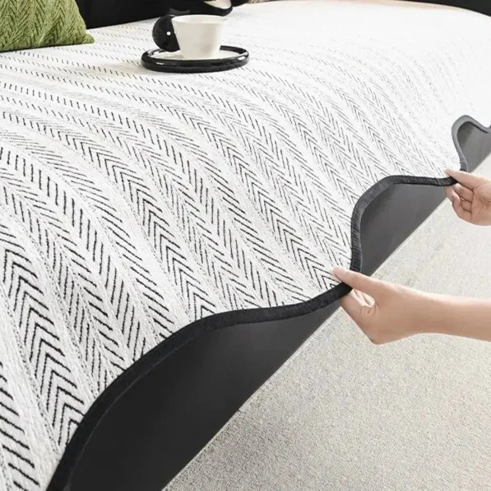 Sofa Cover Microfiber Herringbone & Scallop Edge