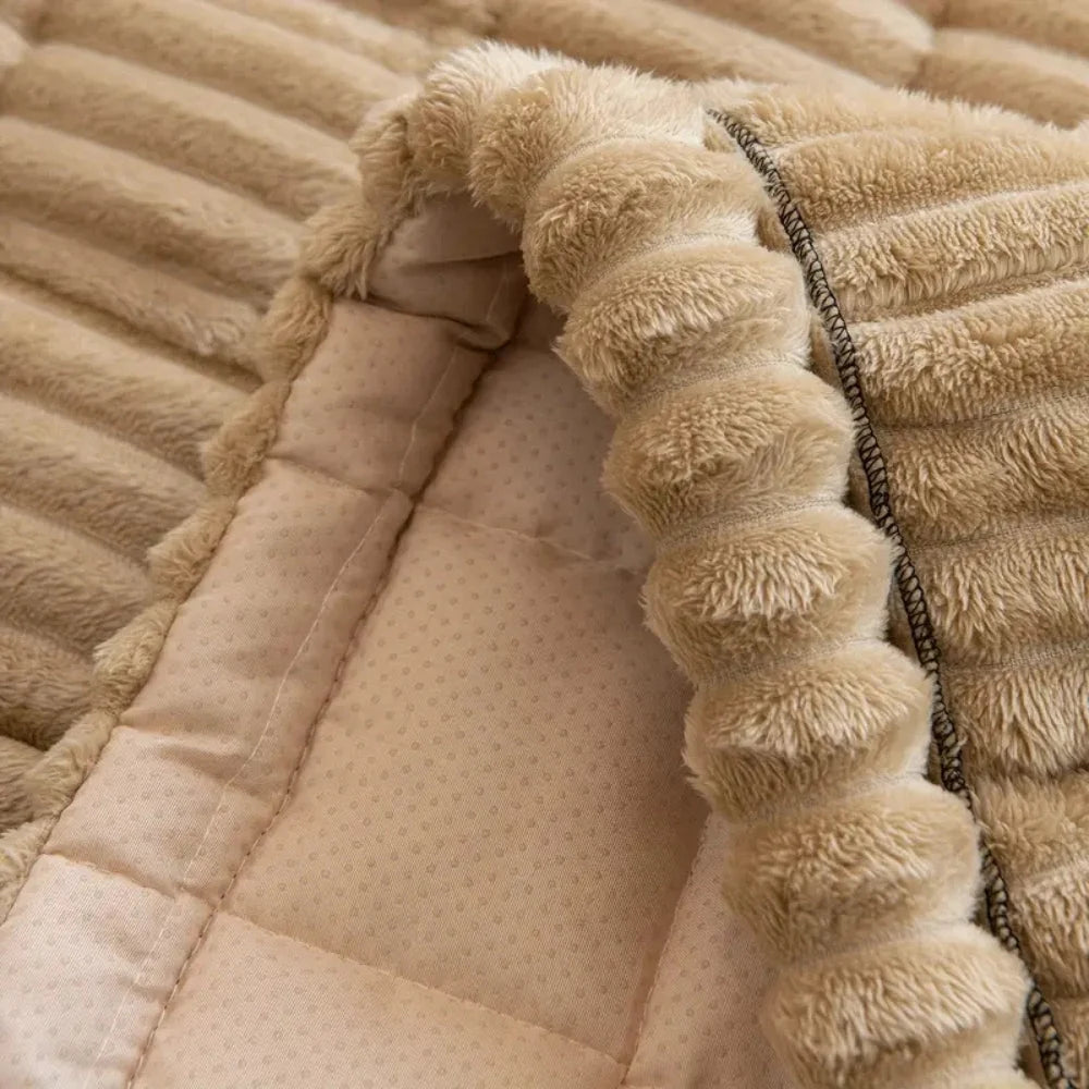Sofa Cover Plush Flannel Hand-Pleated Edges Non-Slip