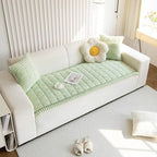Sofa Cover Plush Flannel Hand-Pleated Edges Non-Slip