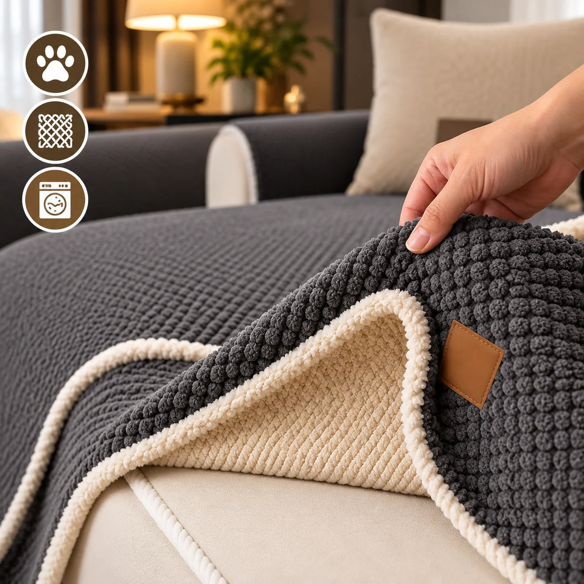 Sofa Cover Plush Non-Slip & Secure Fit