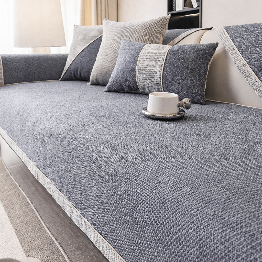 Sofa Cover Quilted Cotton-Linen Anti-Slip Backing