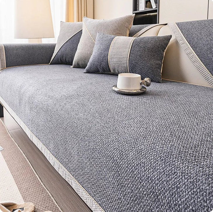 Sofa Cover Quilted Cotton-Linen Anti-Slip Backing