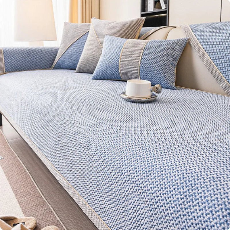 Sofa Cover Quilted Cotton-Linen Anti-Slip Backing