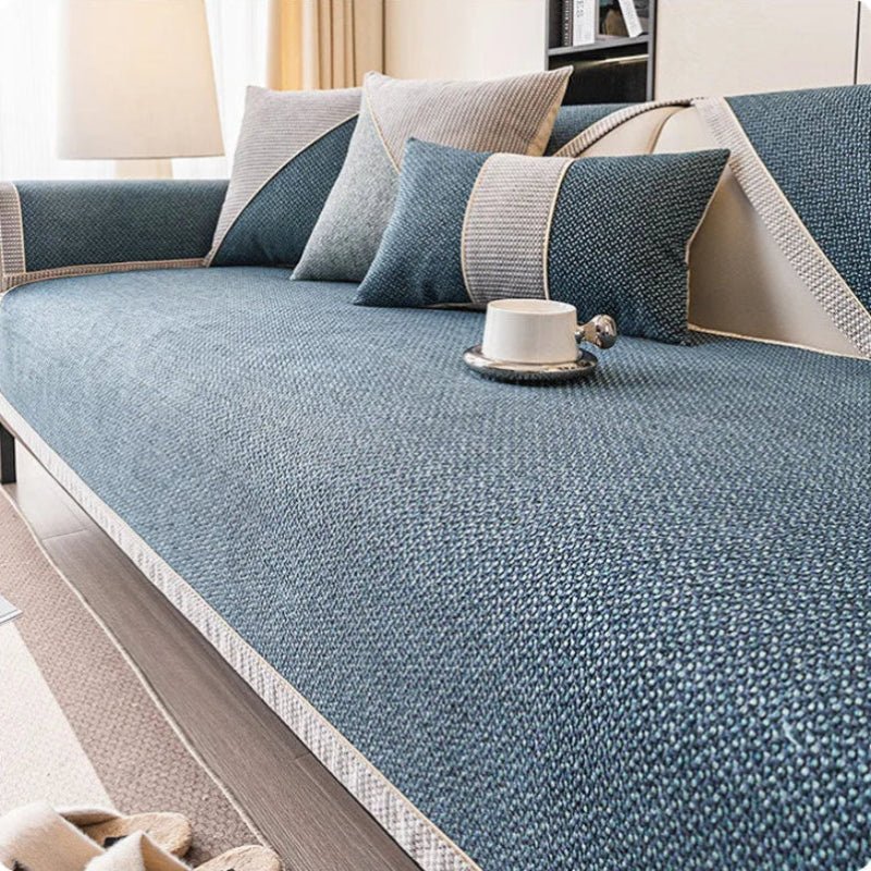 Sofa Cover Quilted Cotton-Linen Anti-Slip Backing