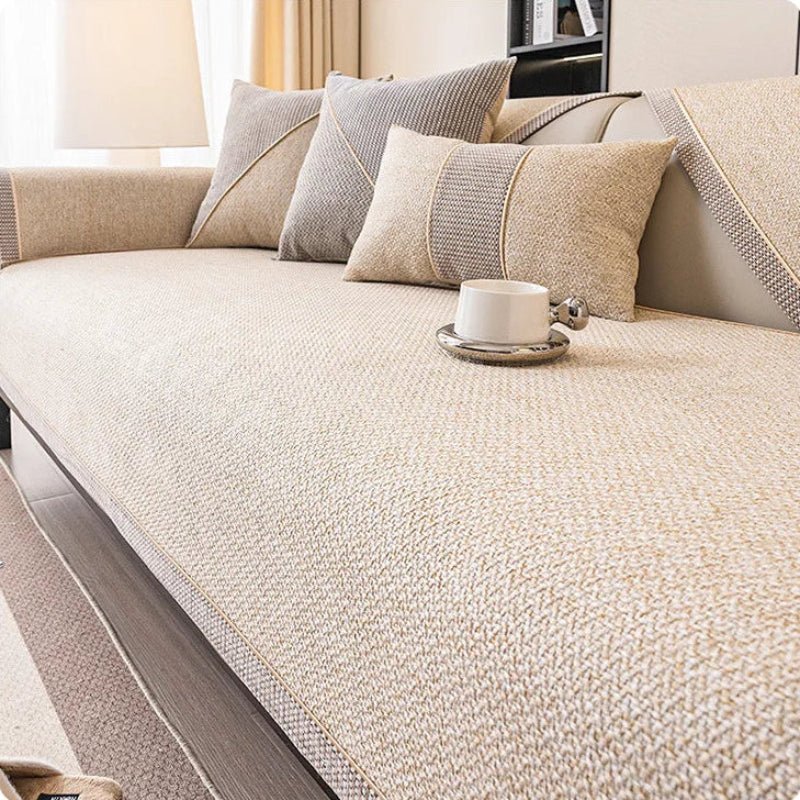 Sofa Cover Quilted Cotton-Linen Anti-Slip Backing