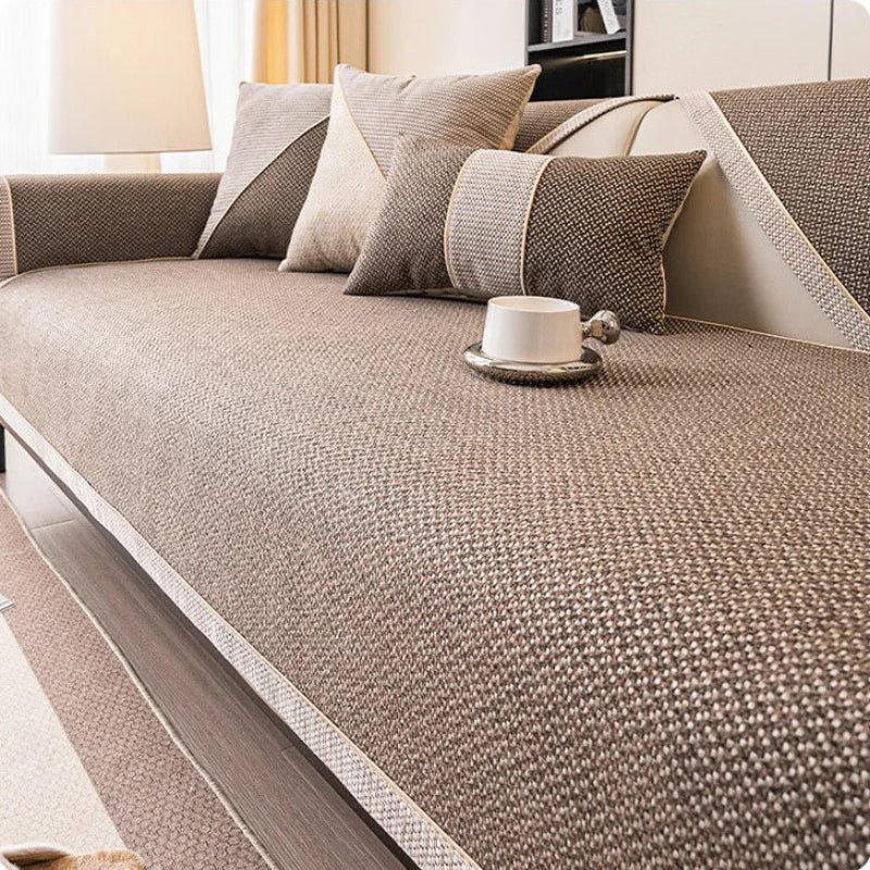 Sofa Cover Quilted Cotton-Linen Anti-Slip Backing