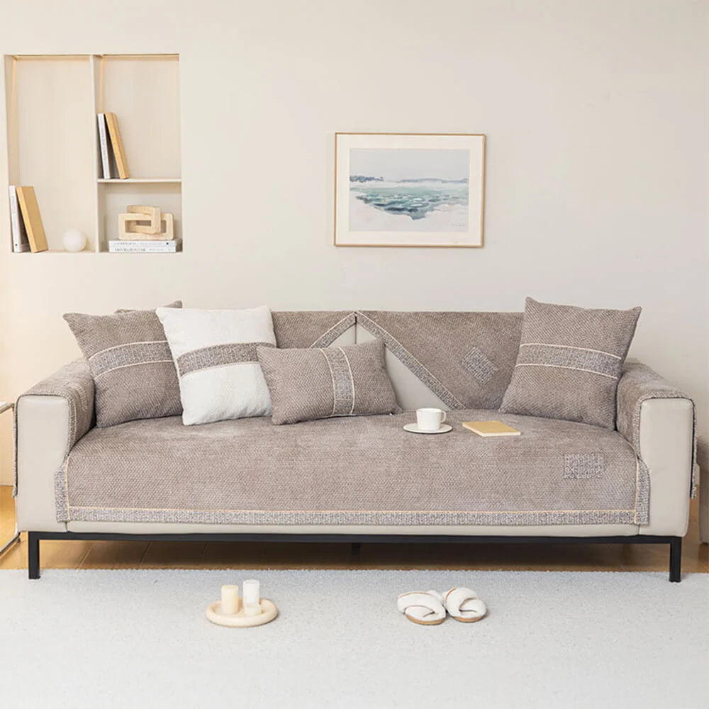 Sofa Cover Velvet-Soft Chenille Non-Slip Backing & Scratch-Resistant