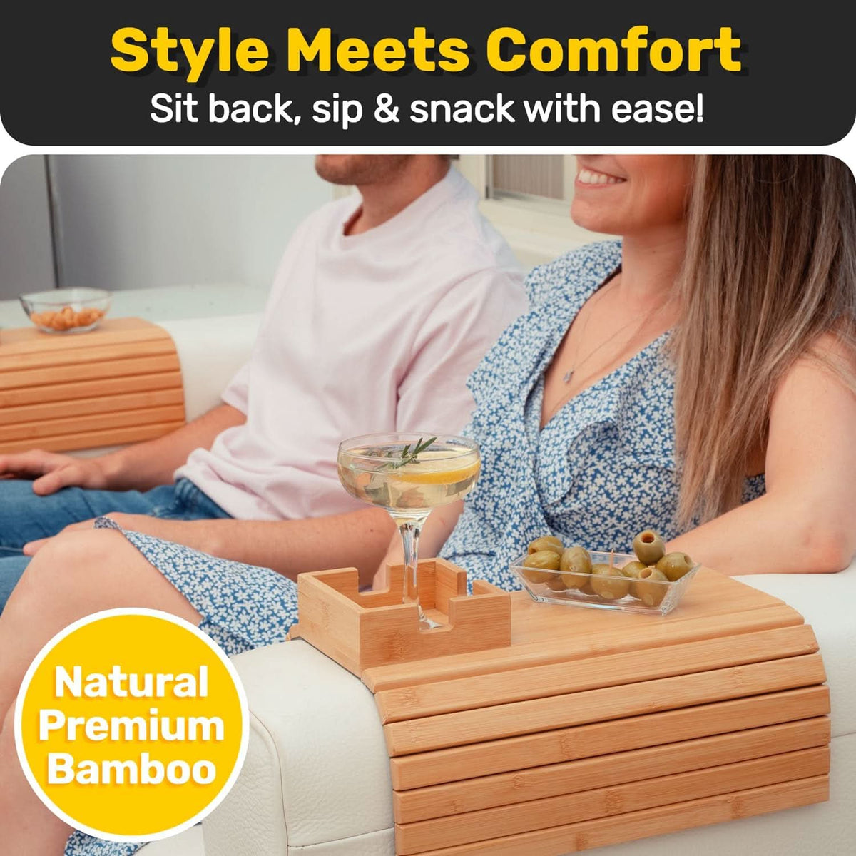 Sofa Cup Holder Bamboo Space-Saving 41.5 x 34 cm