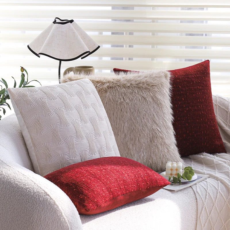Sofa Cushion Cover Quilted Linen-Look Cotton Blend Machine Washable