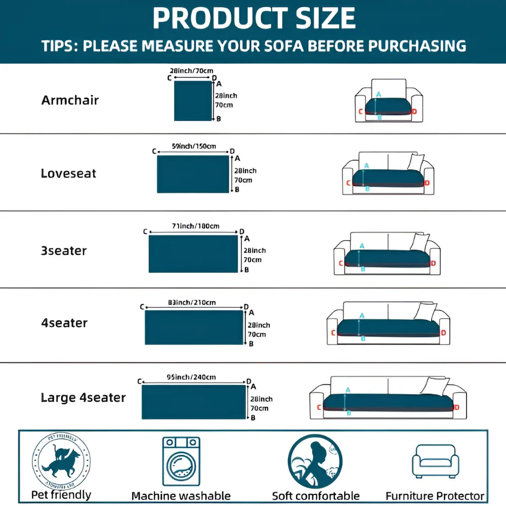 Sofa Protector Quilted Plush Non-Slip Back & Machine Washable