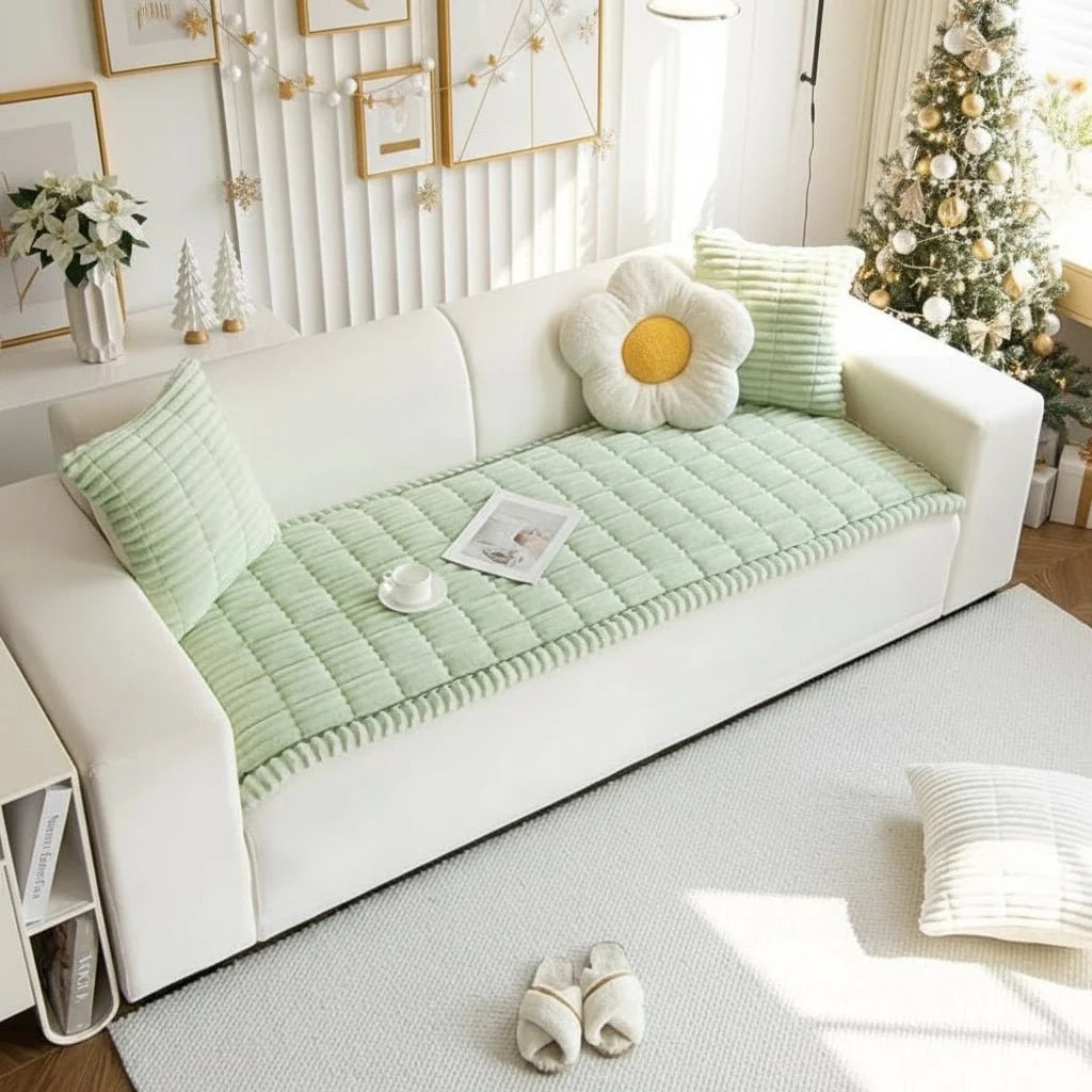 Sofa Seat Cover Quilted Microfiber Non-Slip & Piped Edge