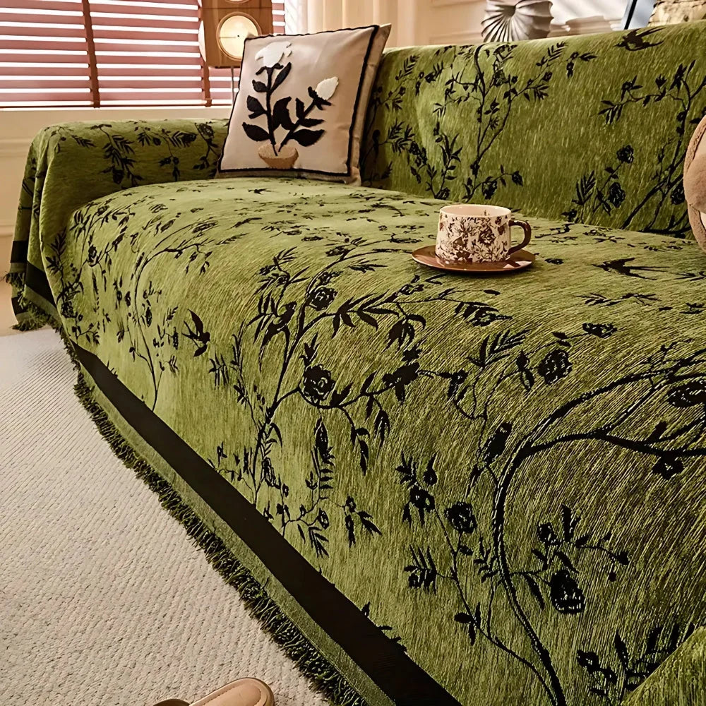 Sofa Throw Blanket Chenille Floral Jacquard Anti-Slip