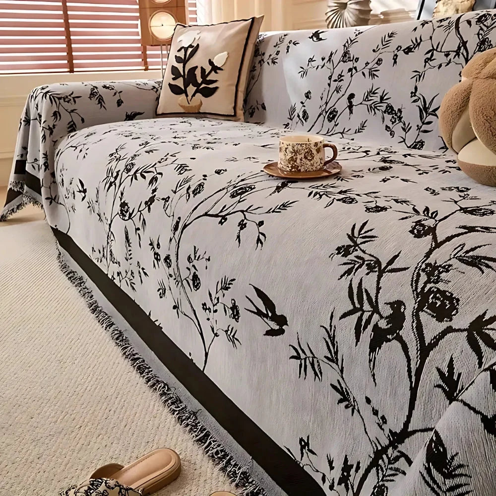Sofa Throw Blanket Chenille Floral Jacquard Anti-Slip