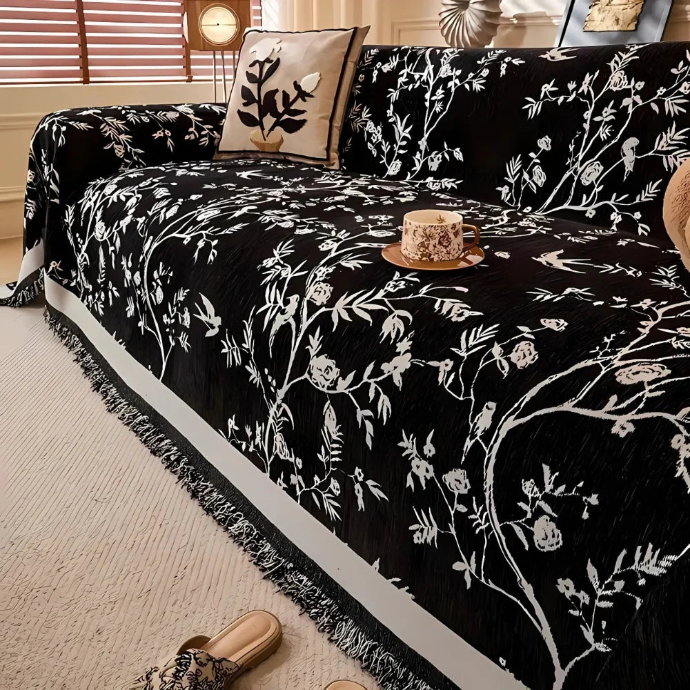Sofa Throw Blanket Chenille Floral Jacquard Anti-Slip
