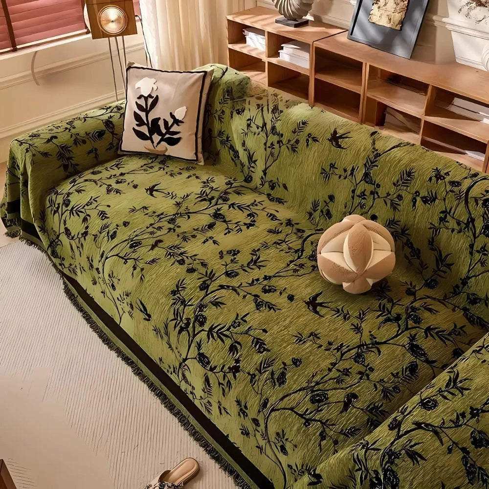Sofa Throw Blanket Chenille Floral Jacquard Anti-Slip