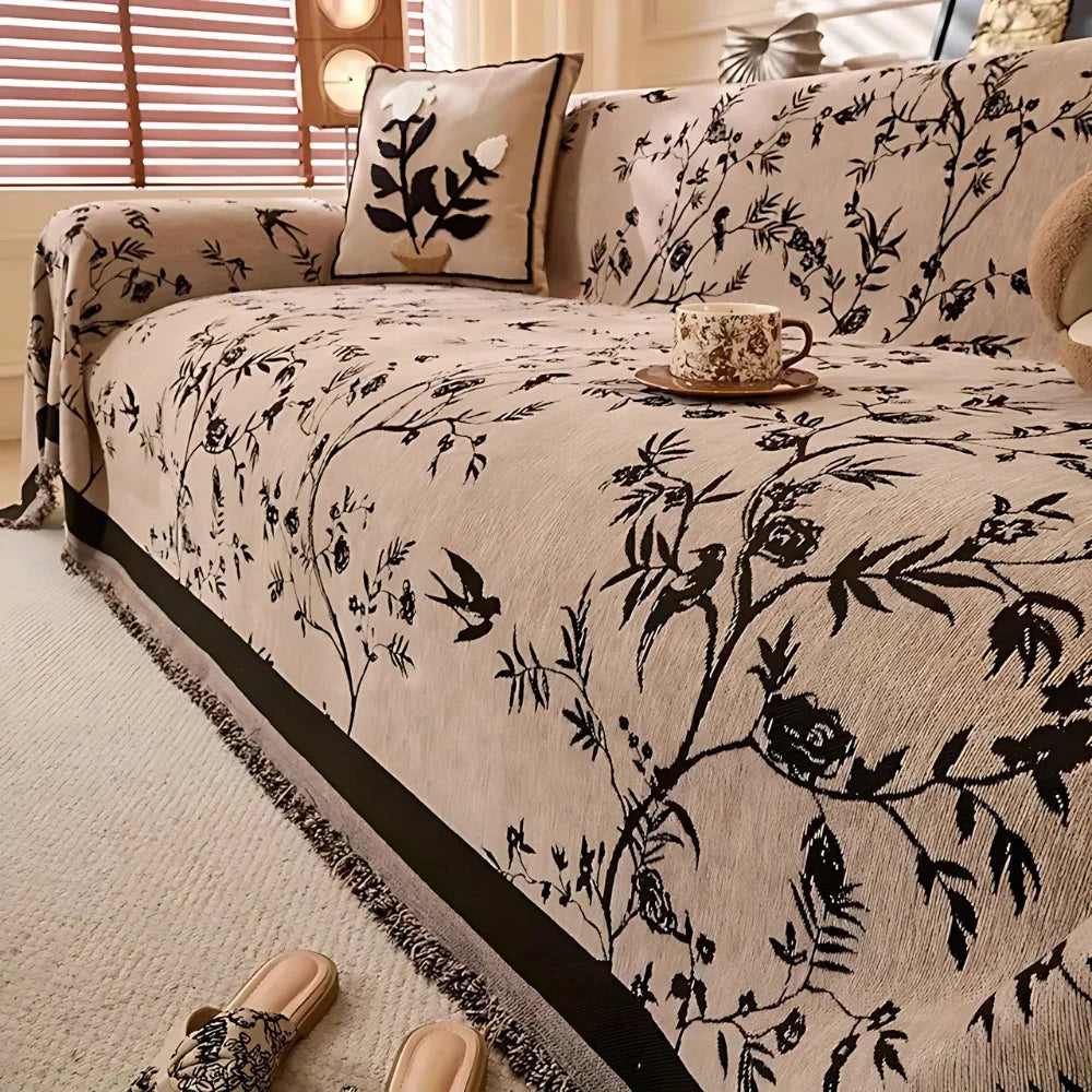 Sofa Throw Blanket Chenille Floral Jacquard Anti-Slip