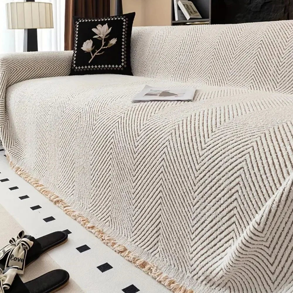 Sofa Throw Blanket Microfiber Herringbone Non-Slip