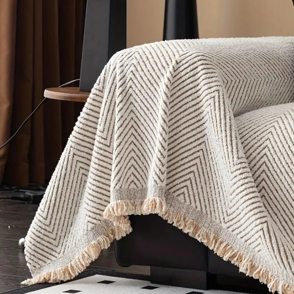 Sofa Throw Blanket Microfiber Herringbone Non-Slip