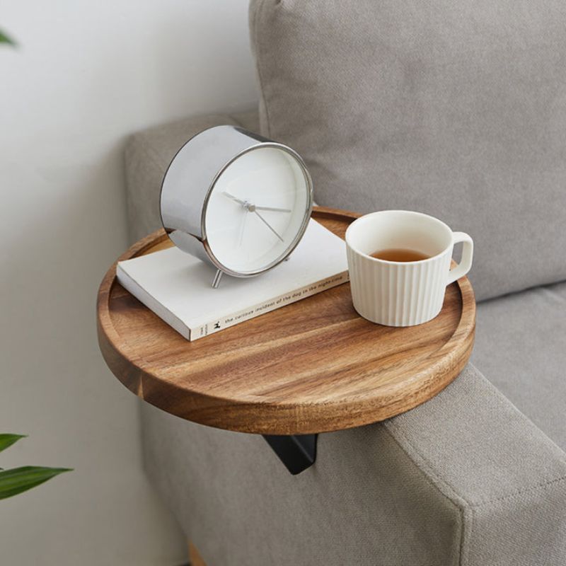 Sofa Tray Table Solid Wood Clip-On Walnut Finish